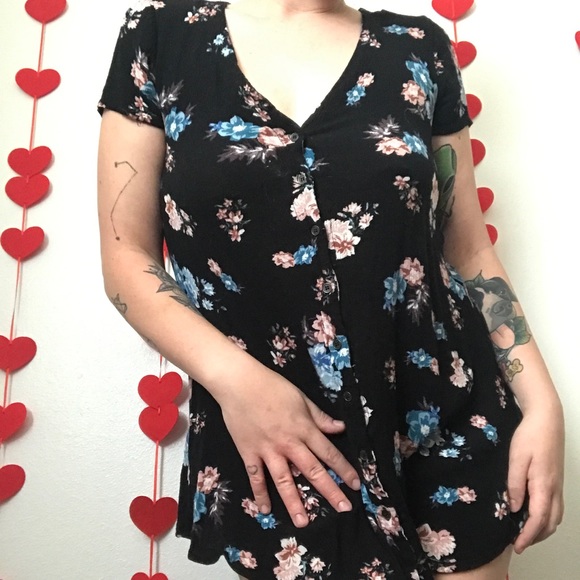 Button Up F21 Floral Tunic/Sundress - Picture 1 of 4